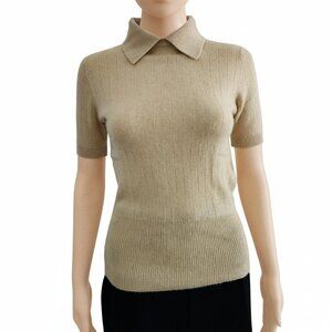 Vintage Jaeger Cashmere Sweater Pullover Collared Beige Scotland Womens Size 34